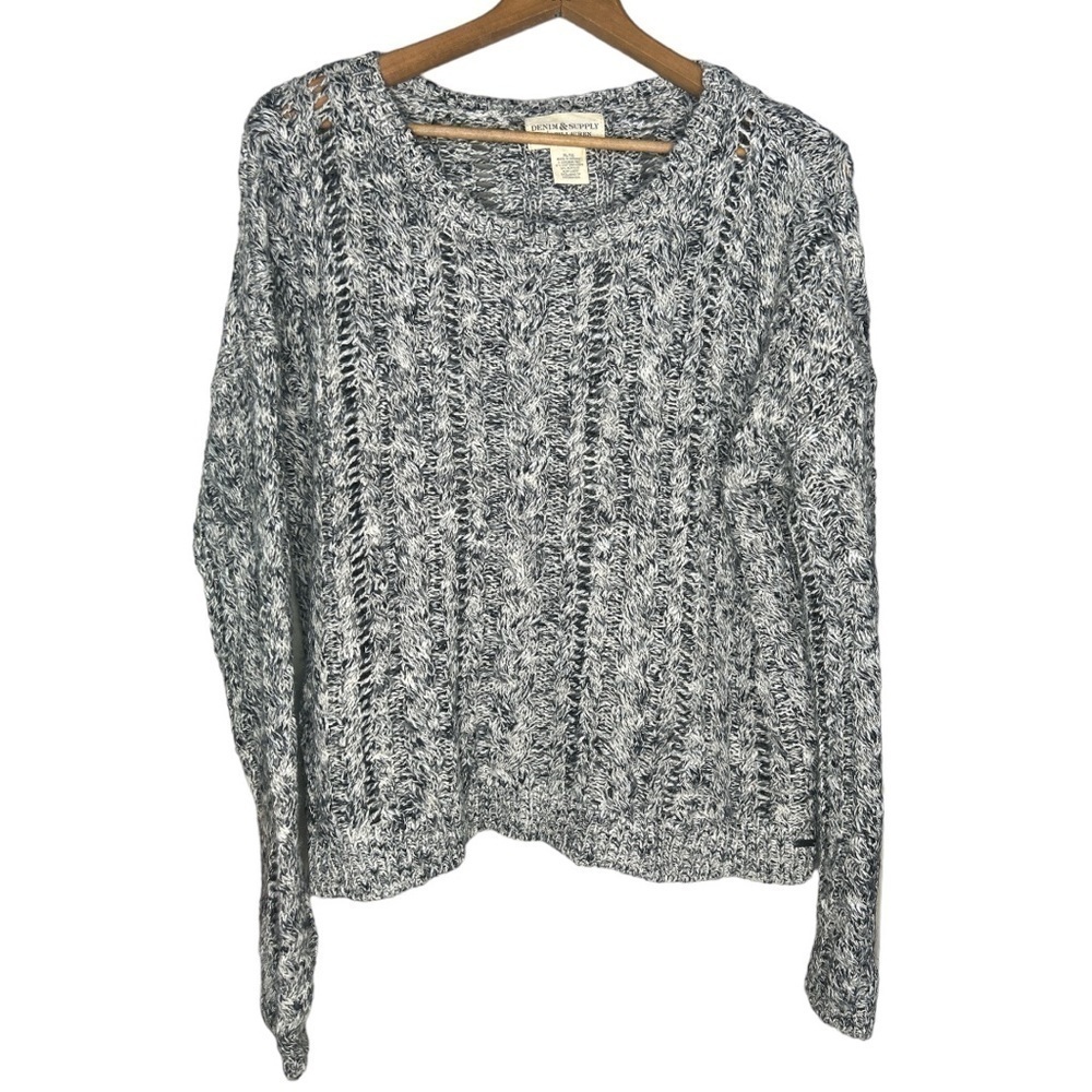 DENIM & SUPPLY RALPH LAUREN Gray and White Marled Open Knit Sweater Size XL